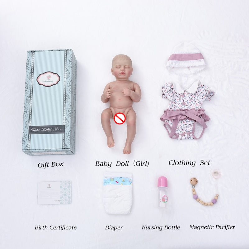 Cloveray 20 Inch Vinyl Lifelike Newborn Sleeping Baby Doll