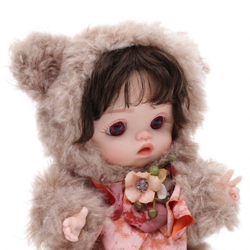 Cloveray Mini Plush Baby Doll 10 inch in Fuzzy Sheep Hoodie with Floral Bow Accent Name Coco
