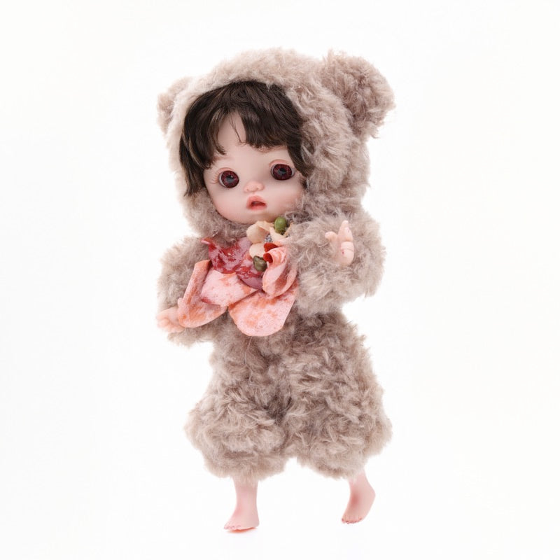 Cloveray Mini Plush Baby Doll 10 inch in Fuzzy Sheep Hoodie with Floral Bow Accent Name Coco