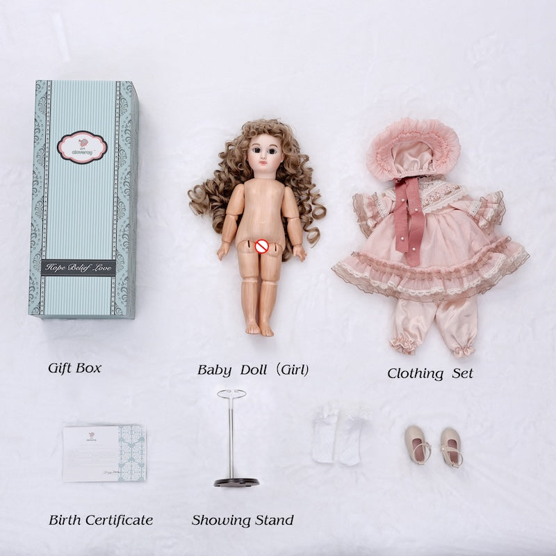 Cloveray 16‑inch Bisque Vintage Imperial Court Doll Grain Ball‑Jointed Doll (BJD) Dress‑Up Toy, Hand-Painted Doll for Girls