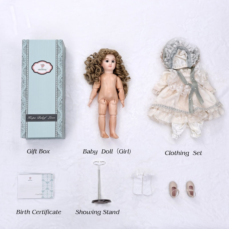 Cloveray 16‑inch Bisque Vintage Imperial Court Doll Grain Ball‑Jointed Doll (BJD) Dress‑Up Toy, Hand-Painted Doll for Girls