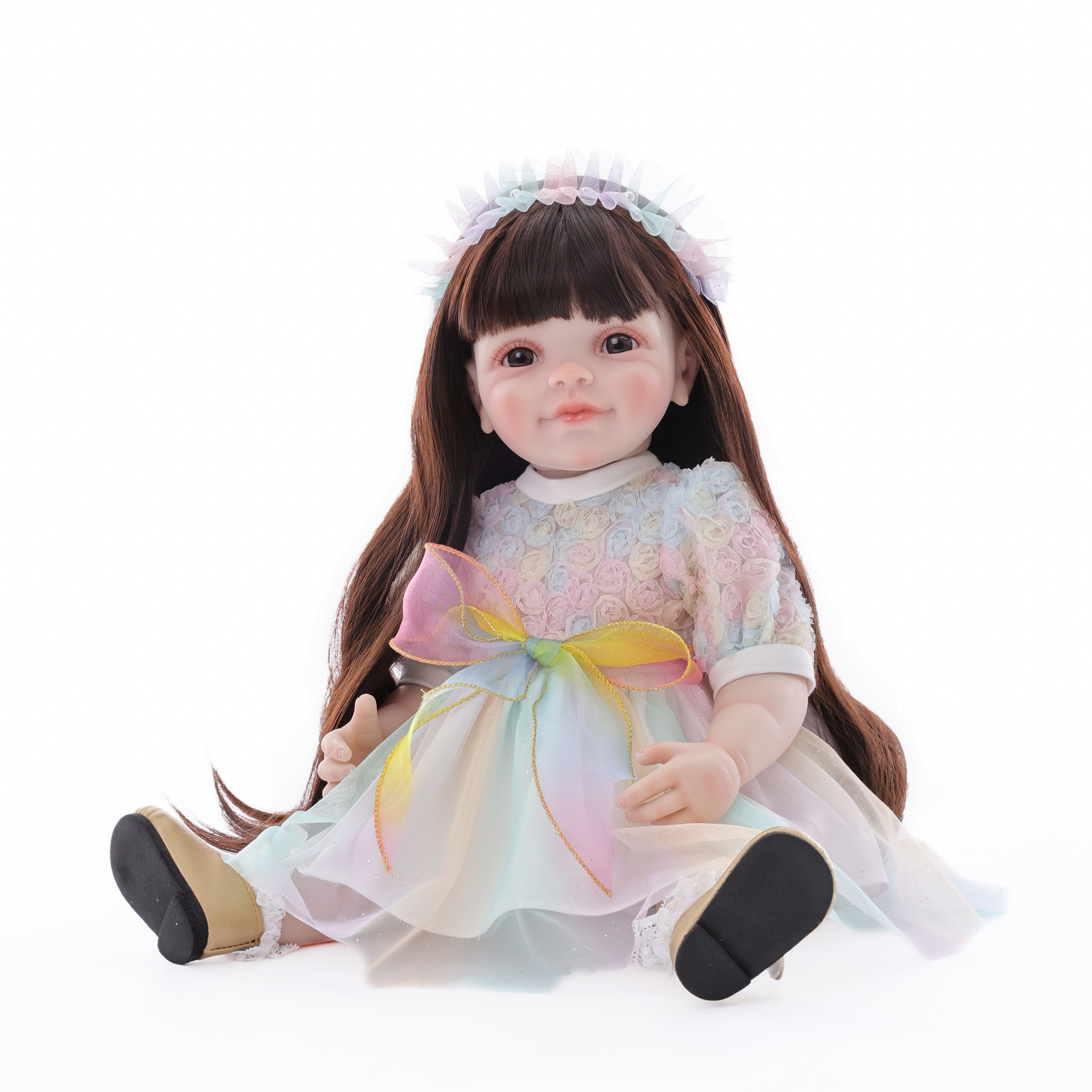22-Inch Realistic Reborn Doll Girl Princess Style Full Plastic Body Standing Doll with Long Hair Lifelike Eyes Handmade Eyelashes Gift for Kids & Collectors