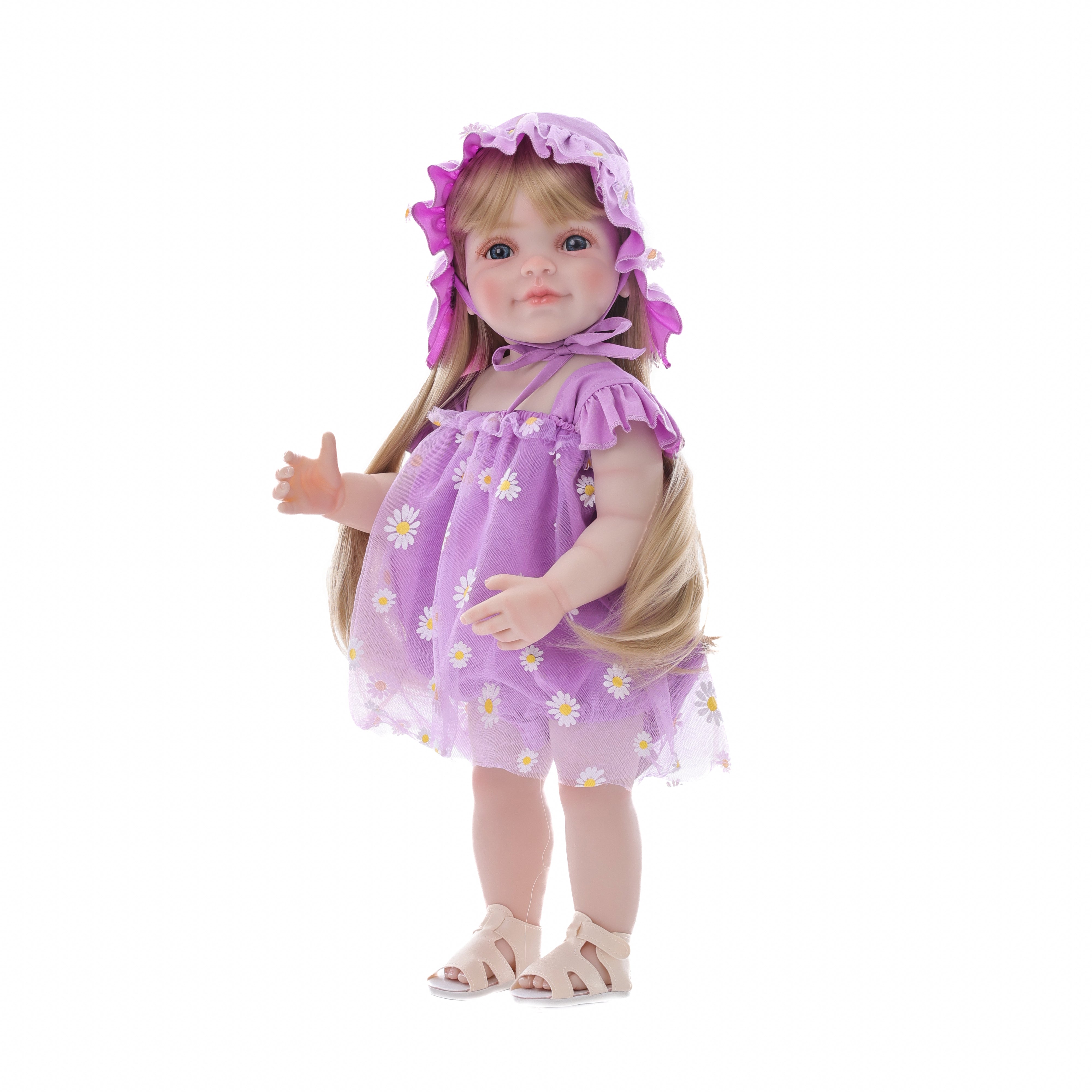 22-Inch Realistic Reborn Doll Girl Princess Style Full Plastic Body Standing Doll with Long Hair Lifelike Eyes Handmade Eyelashes Gift for Kids & Collectors