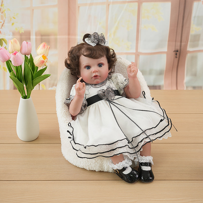 Cloveray Adorable Lifelike Reborn Baby Doll with Soft Teddy Bear in Cozy Cat-Eared Fluffy Chair