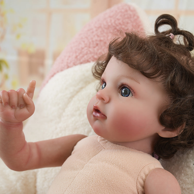 Cloveray Adorable Lifelike Reborn Baby Doll with Soft Teddy Bear in Cozy Cat-Eared Fluffy Chair
