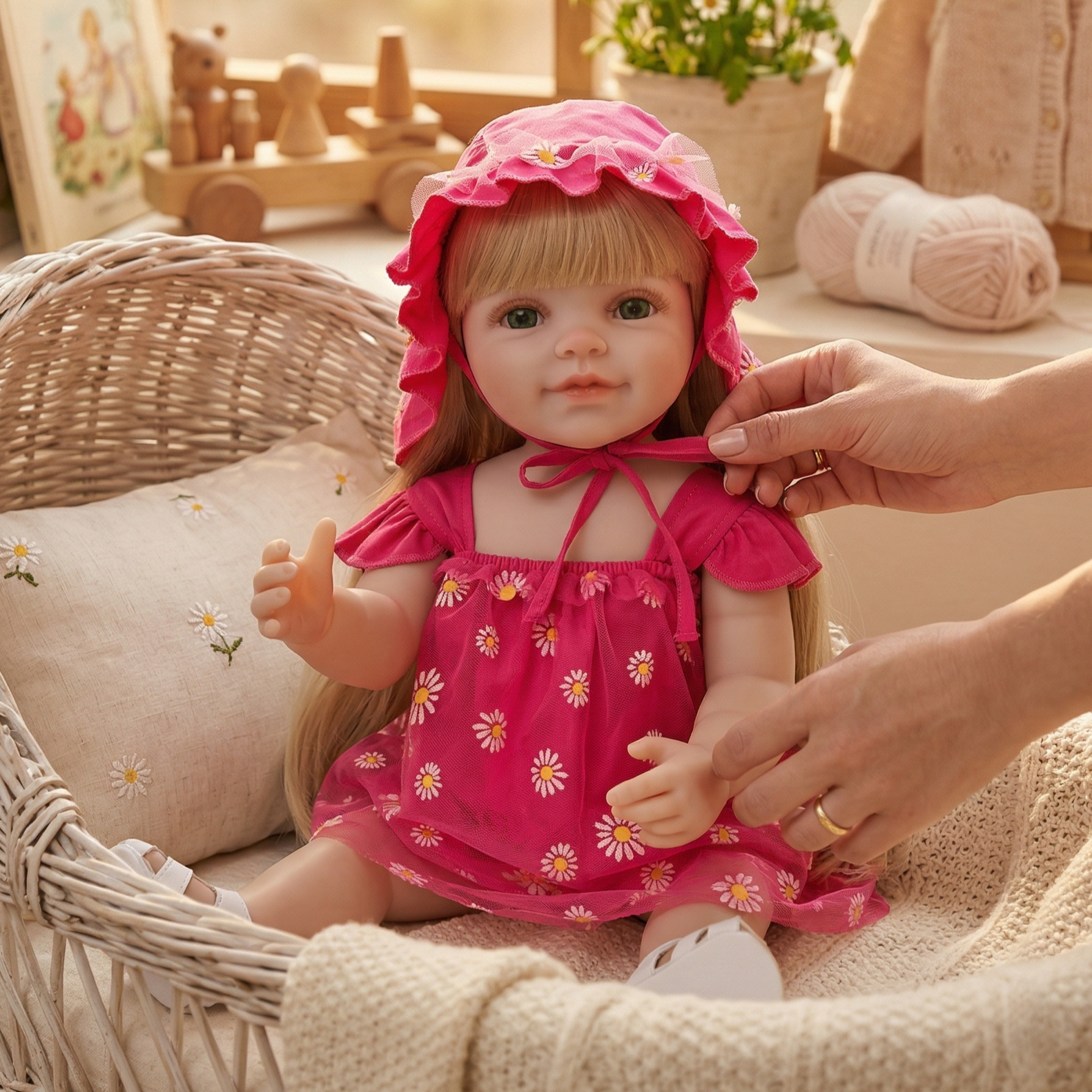 22-Inch Realistic Reborn Doll Girl Princess Style Full Plastic Body Standing Doll with Long Hair Lifelike Eyes Handmade Eyelashes Gift for Kids & Collectors