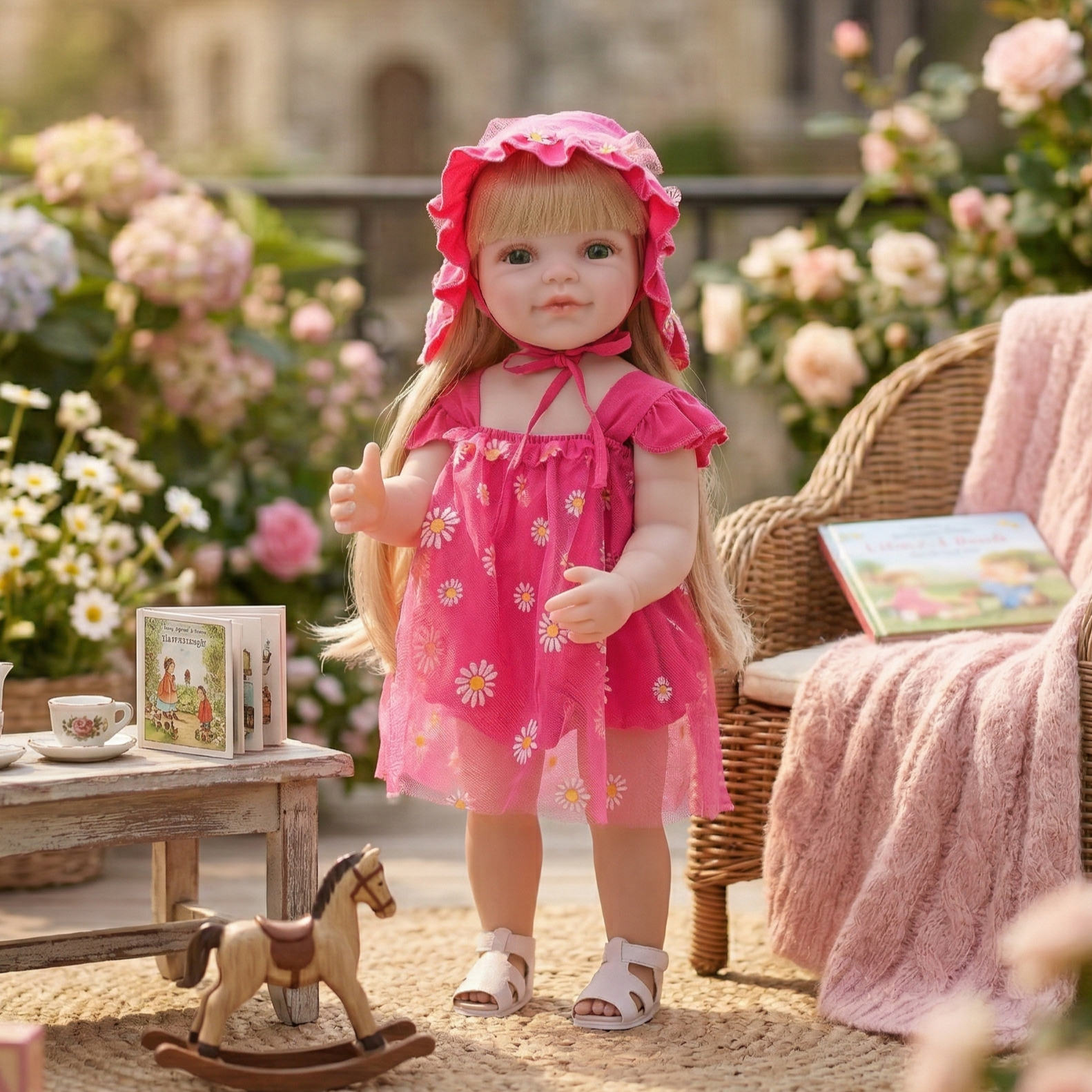22-Inch Realistic Reborn Doll Girl Princess Style Full Plastic Body Standing Doll with Long Hair Lifelike Eyes Handmade Eyelashes Gift for Kids & Collectors