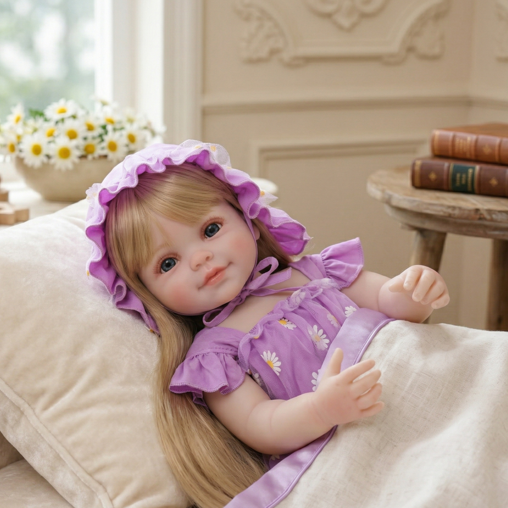 22-Inch Realistic Reborn Doll Girl Princess Style Full Plastic Body Standing Doll with Long Hair Lifelike Eyes Handmade Eyelashes Gift for Kids & Collectors