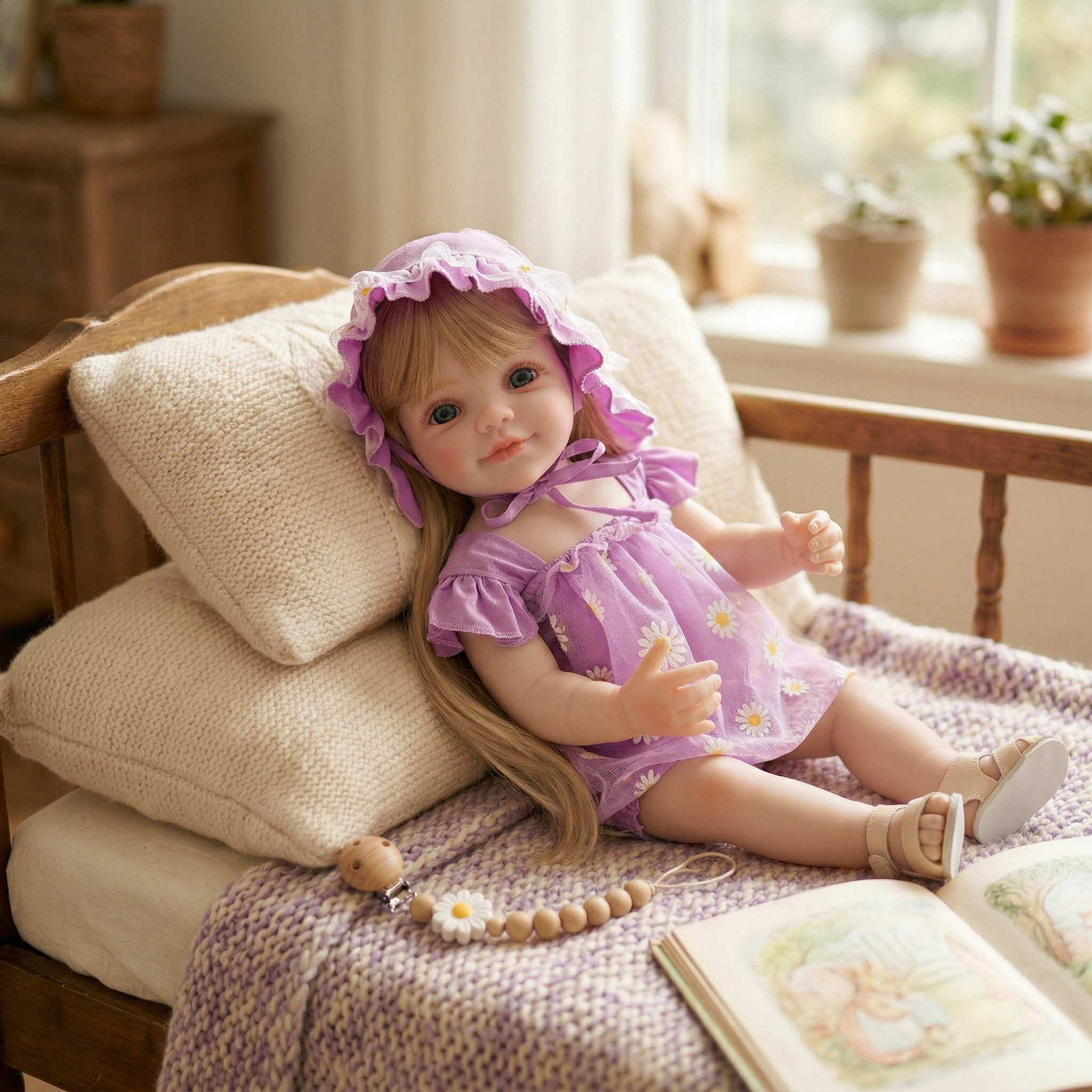 22-Inch Realistic Reborn Doll Girl Princess Style Full Plastic Body Standing Doll with Long Hair Lifelike Eyes Handmade Eyelashes Gift for Kids & Collectors