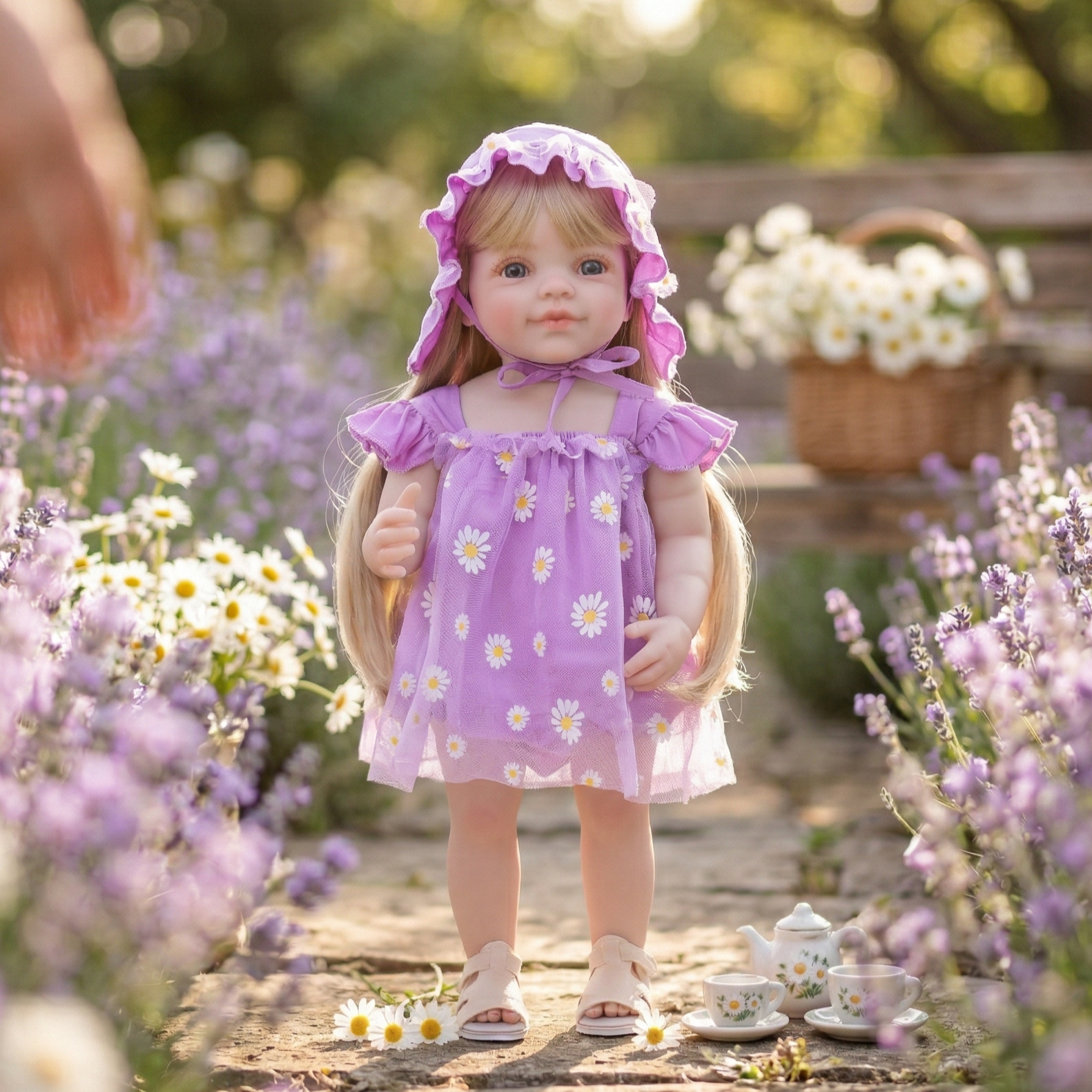 22-Inch Realistic Reborn Doll Girl Princess Style Full Plastic Body Standing Doll with Long Hair Lifelike Eyes Handmade Eyelashes Gift for Kids & Collectors