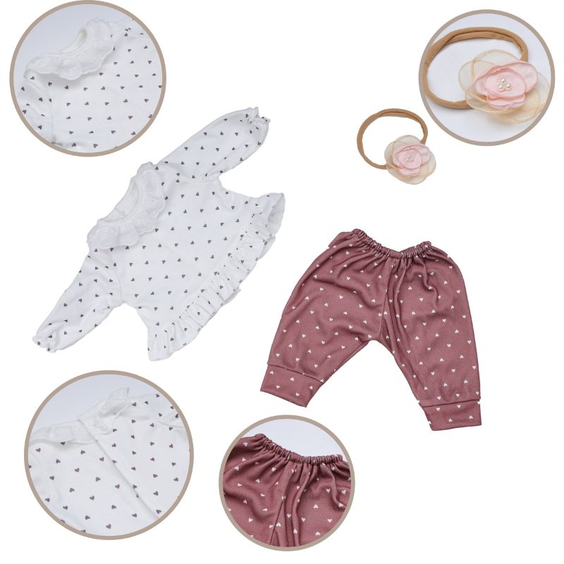 Cloveray 18 inch Sweet Heart Doll Clothes Set – Long Sleeve Ruffle Top, Pink Pants & Floral Headband