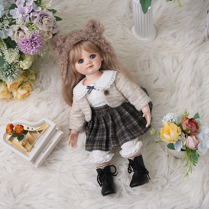 Cloveray 16‑Inch Porcelain Fabric Country‑Style Dress-up Doll Collectible with Fully Hand‑Painted Face‑Up
