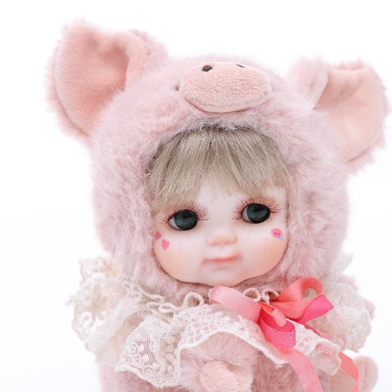 Cloveray 8 Inch High-Quality porcelain Cheeks Plush Pink Pig Hat Doll