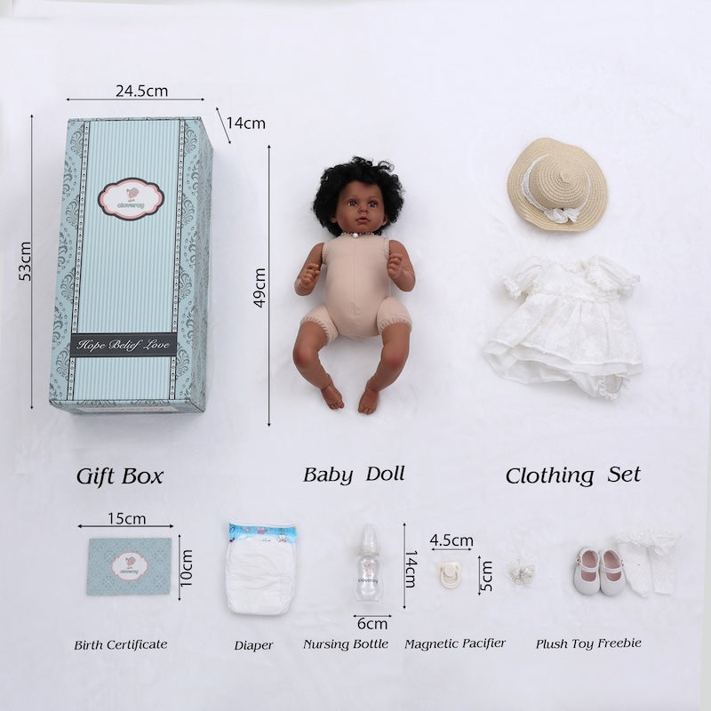 Cloveray Newborn Baby Doll African American Curly-Haired 24-inch Lifelike Baby Dolls Kids Gift