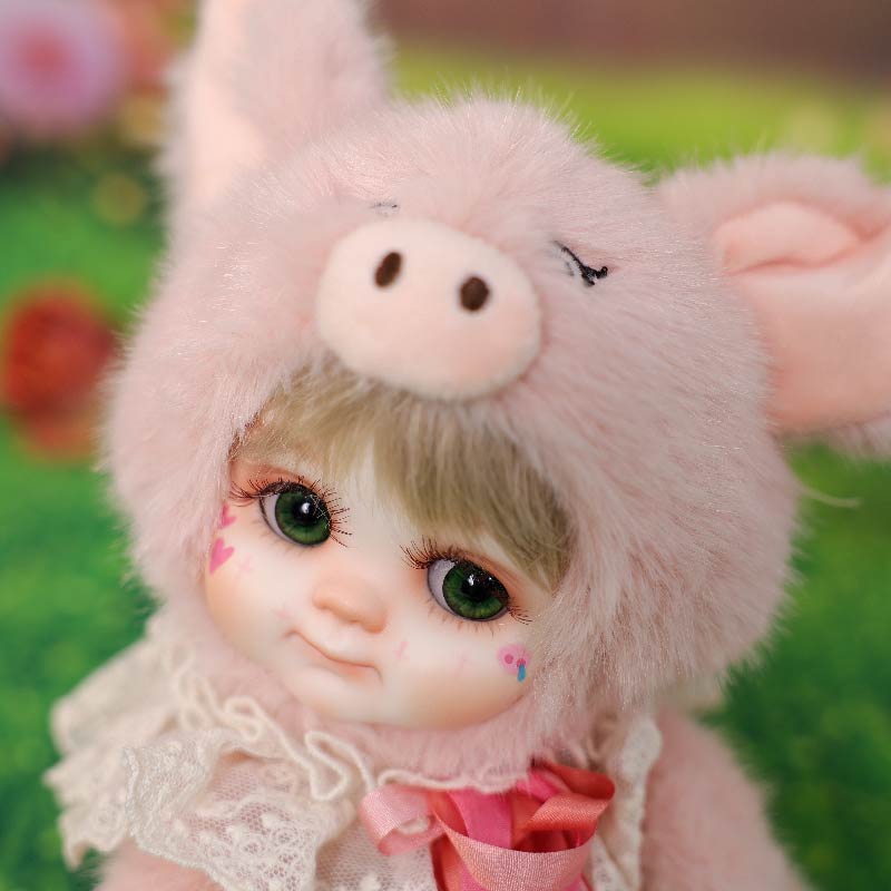 Cloveray 8 Inch High-Quality porcelain Cheeks Plush Pink Pig Hat Doll