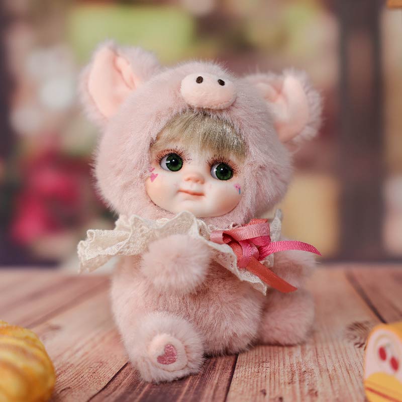 Cloveray 8 Inch High-Quality porcelain Cheeks Plush Pink Pig Hat Doll