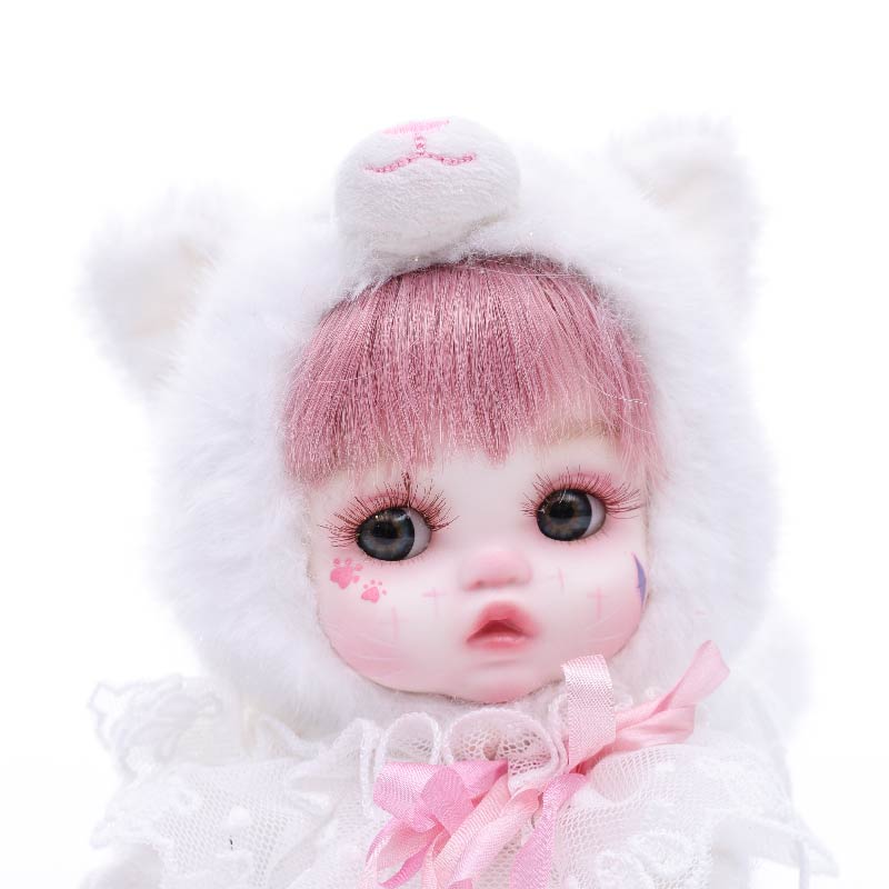 Cloveray 8 Inch High-Quality porcelain Cheeks Plush White Fox Hat Doll.