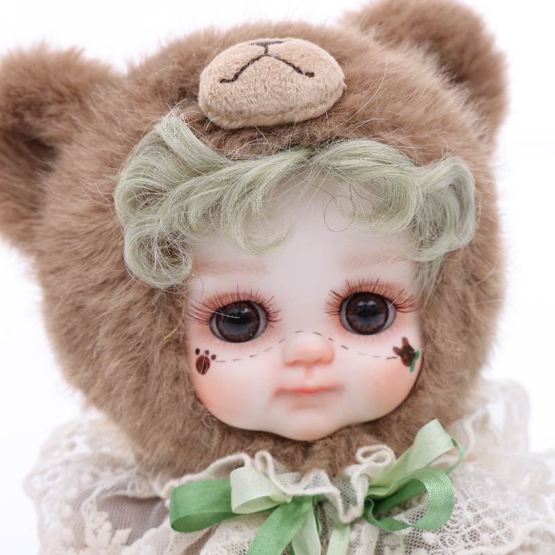 Cloveray 8 Inch High-Quality porcelain Cheeks Plush Brown Bear Hat Doll.
