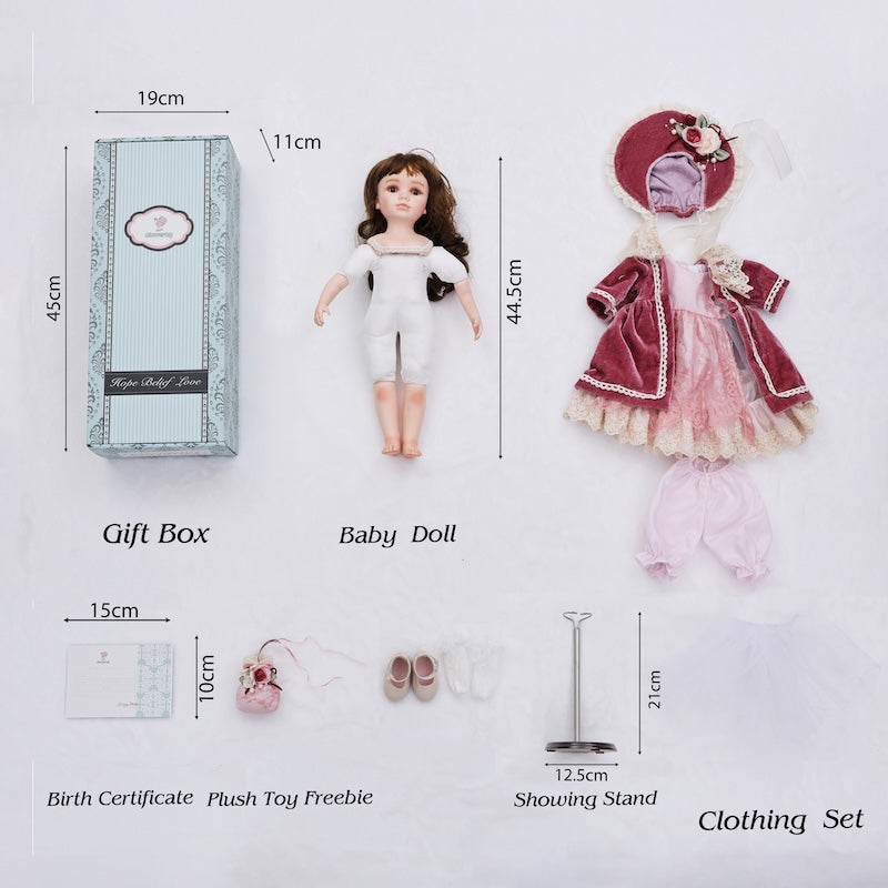 Cloveray 18-Inch Handcrafted Antique Bisque Porcelain Doll Dress-up Do