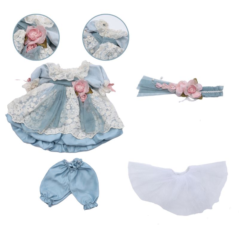Cloveray 18 inch Newborn Vintage Floral Princess Photo Prop Set: Lace Dress + Bloomers + Tutu + Headband (Light Blue/Pink)