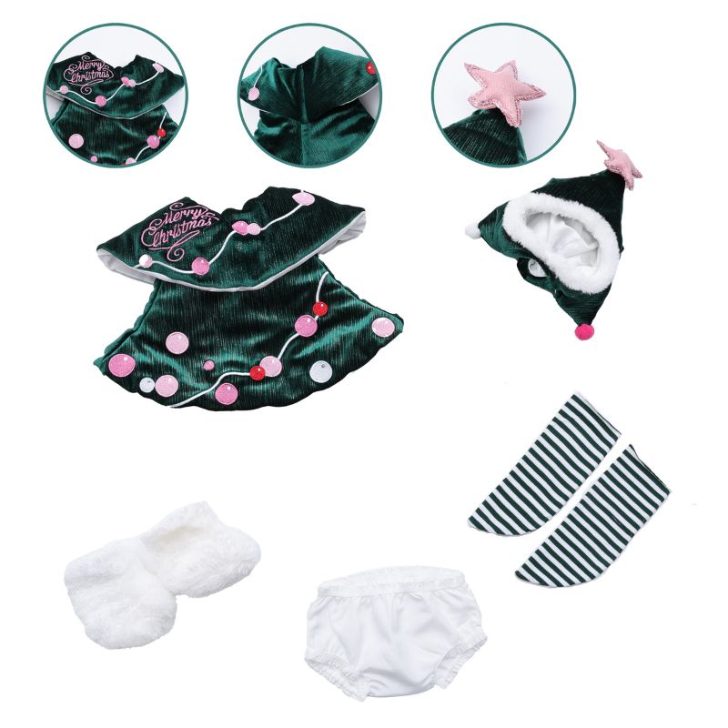 Cloveray 18 inch Newborn Christmas Tree Photo Prop Set: Velvet Costume + Hat + Socks + Bloomers (Green/Pink)
