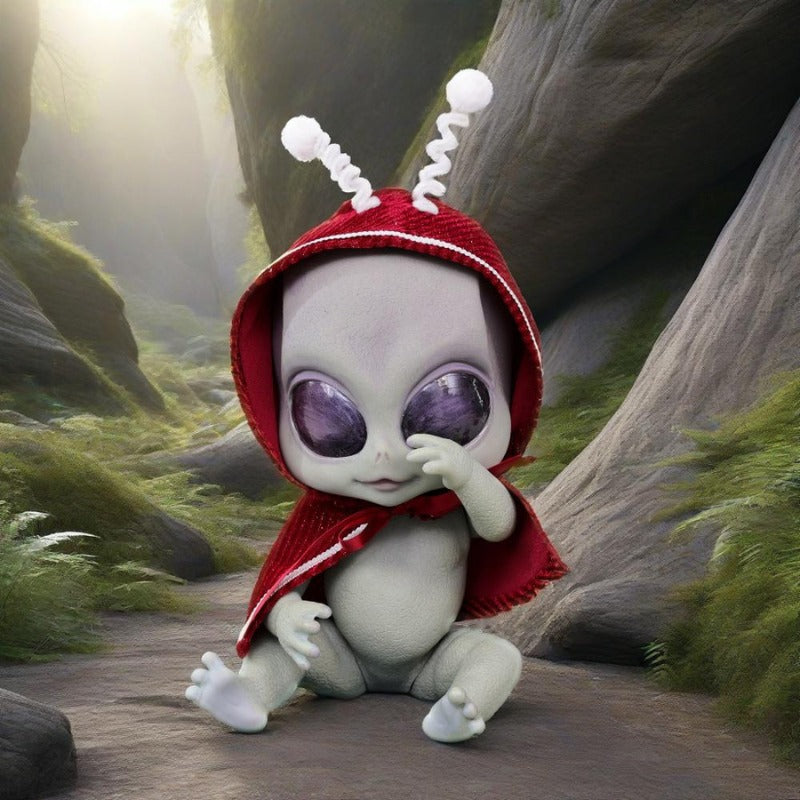 Cloveray 14-Inch Vinyl Alien Baby Doll: Red Hooded Cape Cosplay Figure (Soft Vinyl Collectible Toy)