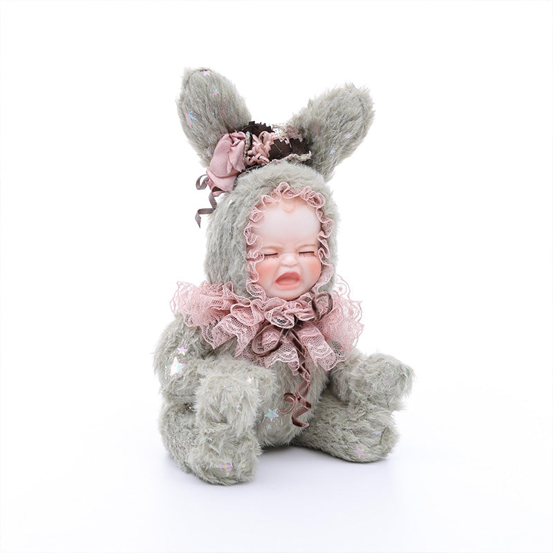 Cloveray 8 Inch High-Quality porcelain  Crying Rabbit-Eared Mint Green Plush Doll