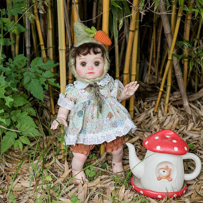 Cloveray 18 Inch Reborn Baby Doll in Floral Dress with Light Green Pixie Hood