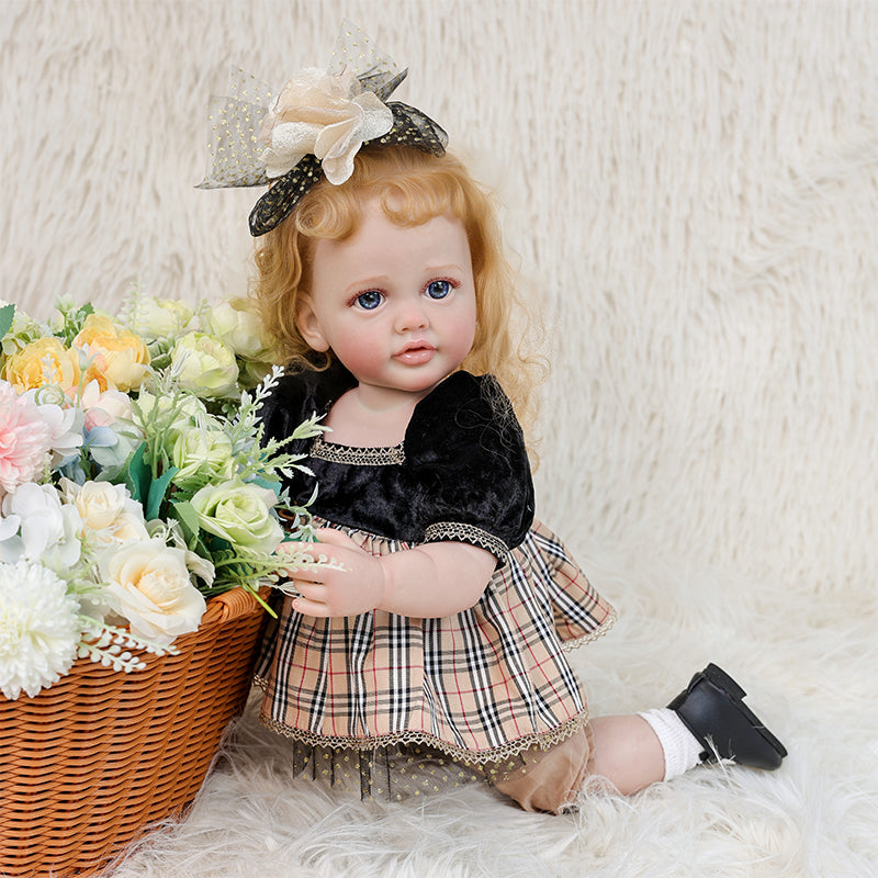 Cloveray 22-inch Retro Plaid dress enamel doll