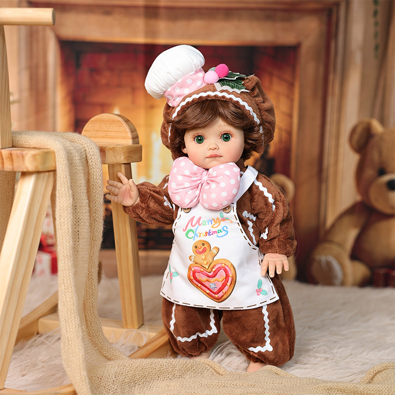 Cloveray 18 Inch Vinyl Lifelike Reborn Baby Doll in Brown Little Chef Christmas Costume