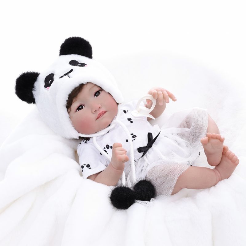 Cloveray 22-Inch Full-Body Vinyl Simulation Doll | Hand-Painted Makeup & Articulated Joints | Panda-Themed Plush Outfit