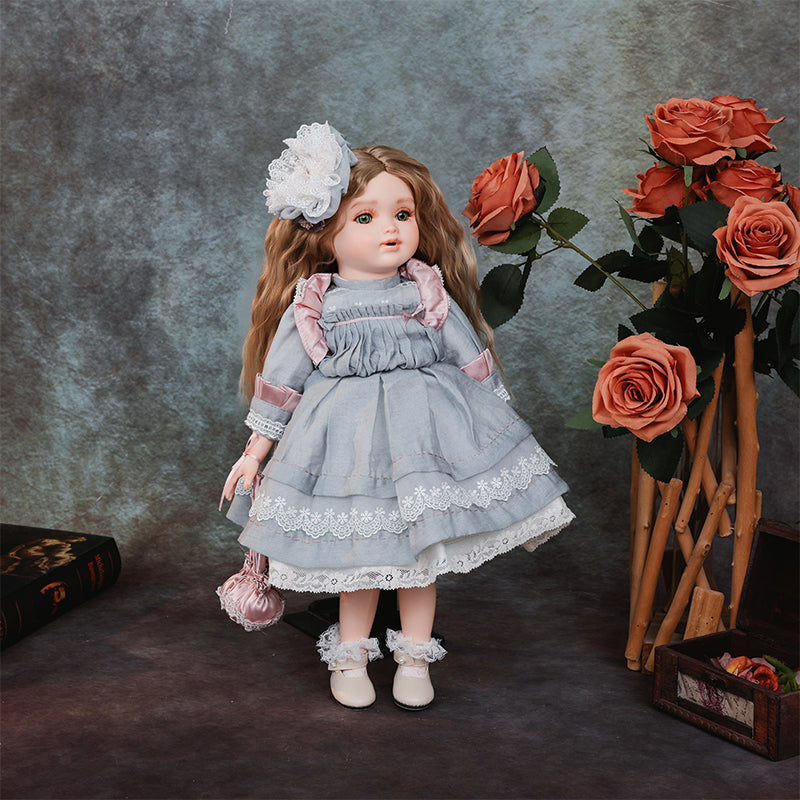 Cloveray18-Inch Classical Dress Blonde Porcelain Princess Doll(Light Blue)