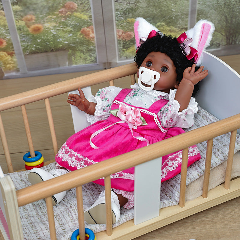 Cloveray 18-Inch Dark-Skin Reborn Vinyl Doll in Pink Dress