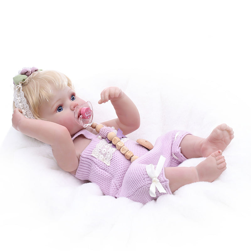 Cloveray 20 Inch Lifelike Reborn Baby Doll with Light Purple Jumpsuit