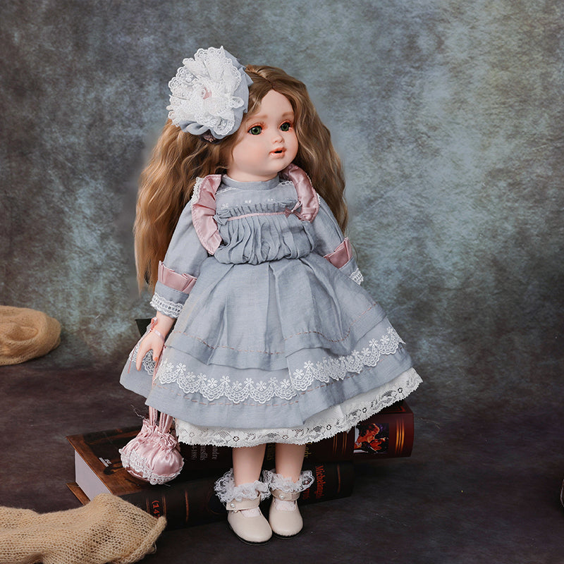 Cloveray18-Inch Classical Dress Blonde Porcelain Princess Doll(Light Blue)