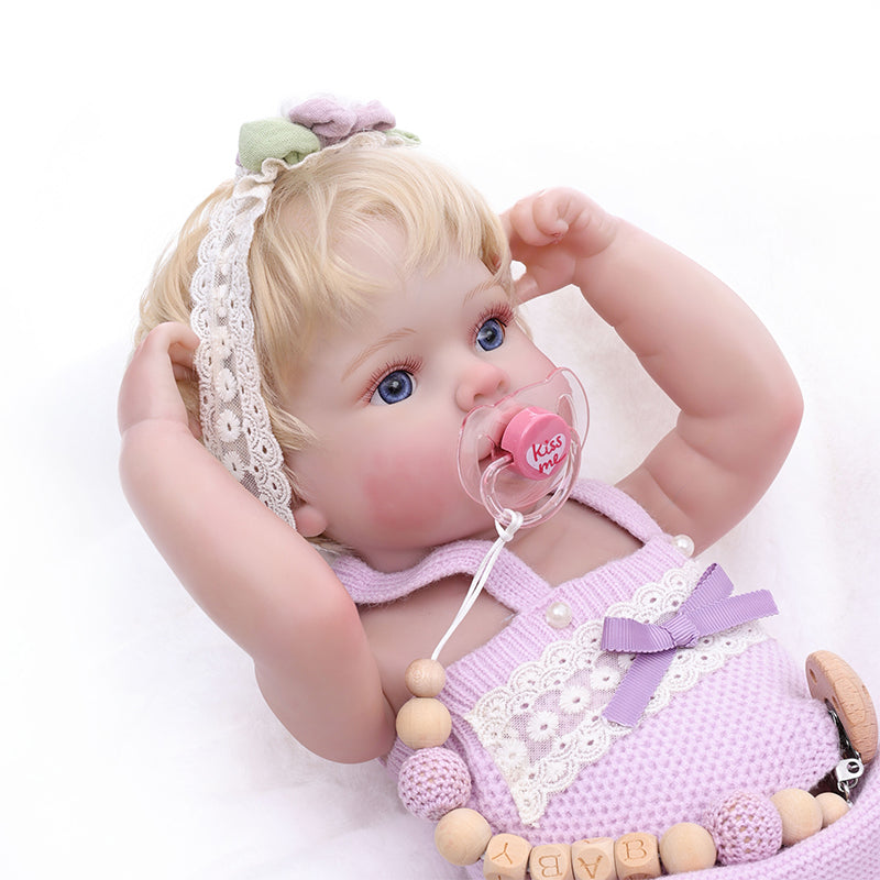 Cloveray 20 Inch Lifelike Reborn Baby Doll with Light Purple Jumpsuit