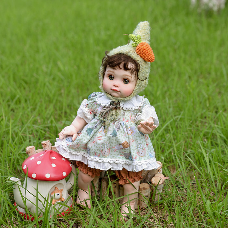 Cloveray 18 Inch Reborn Baby Doll in Floral Dress with Light Green Pixie Hood