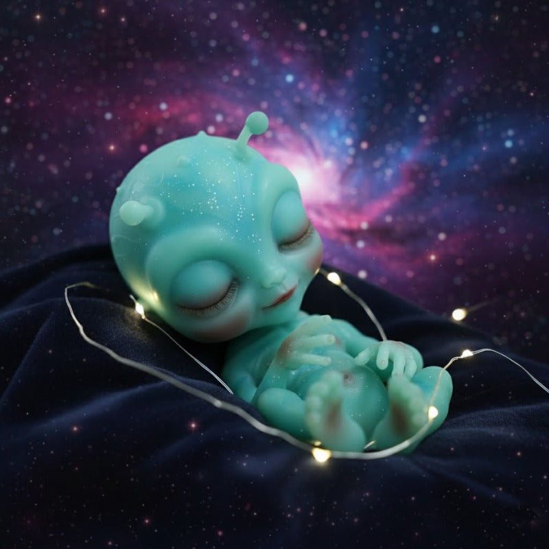 9-Inch Silicone Alien Baby Doll: Glittery Teal Newborn Alien Collectible (Realistic Soft Silicone Toy)