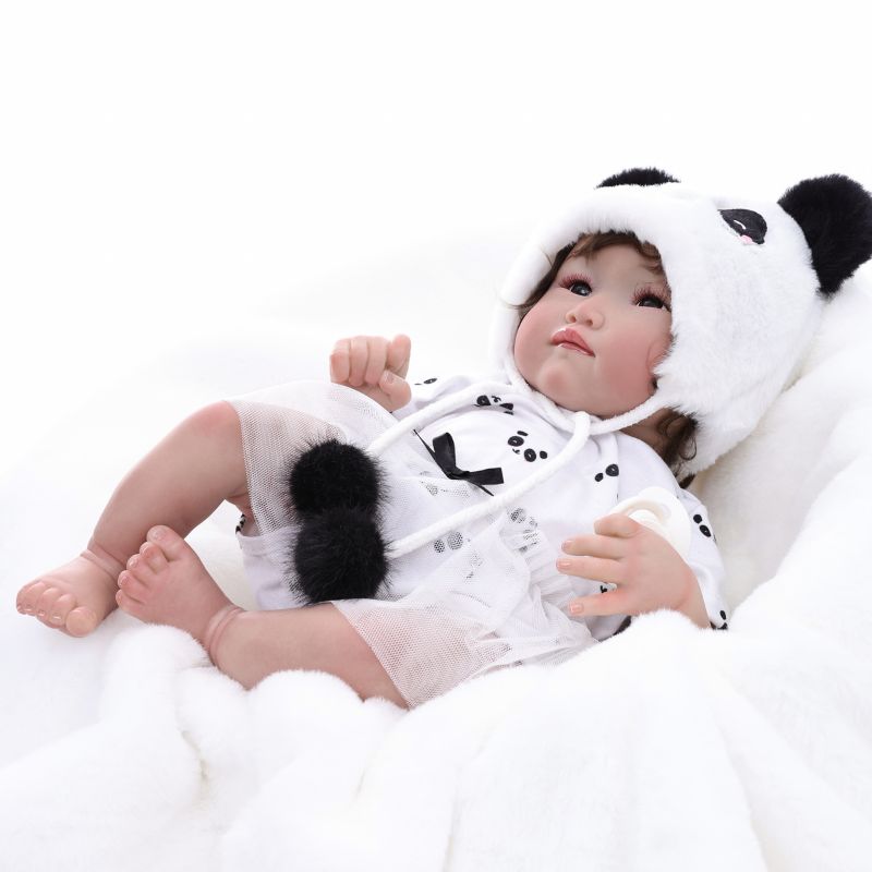 Cloveray 22-Inch Full-Body Vinyl Simulation Doll | Hand-Painted Makeup & Articulated Joints | Panda-Themed Plush Outfit