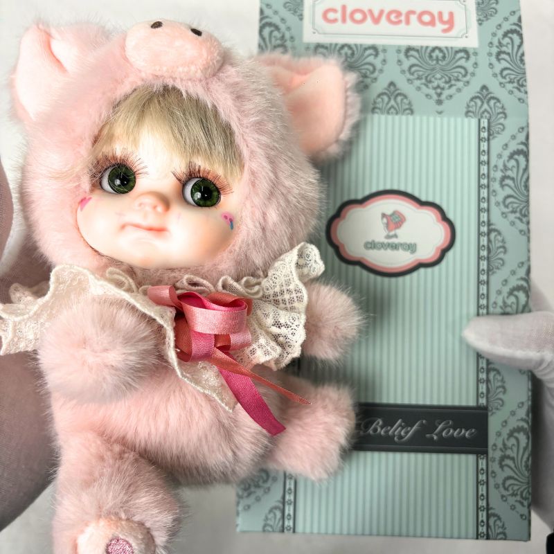 Cloveray 8 Inch High-Quality porcelain Cheeks Plush Pink Pig Hat Doll