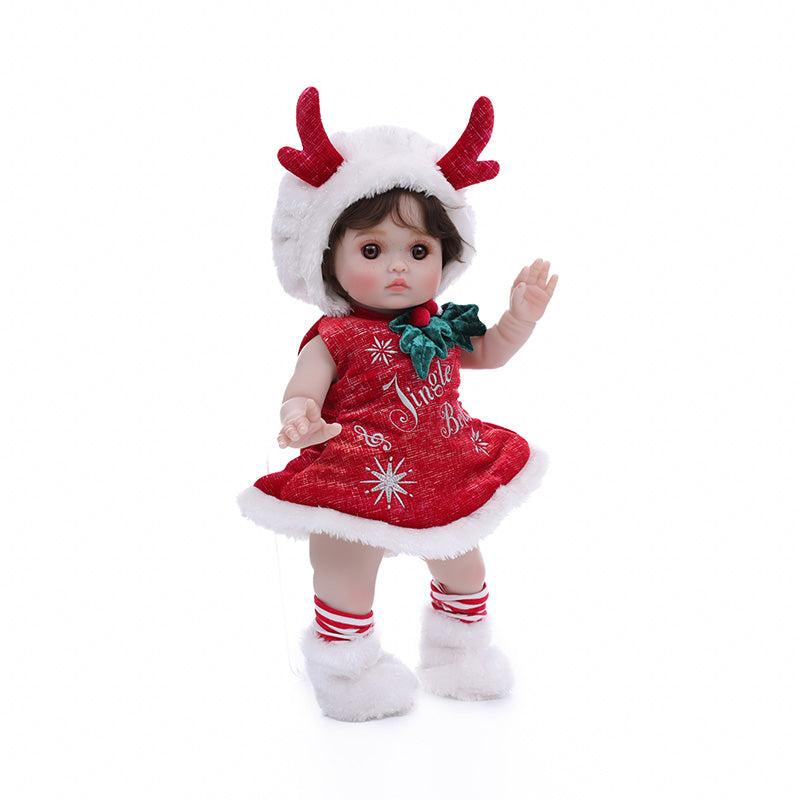 Cloveray 18 Inch Vinyl Lifelike Reborn Baby Doll in Festive Red Christmas Costume