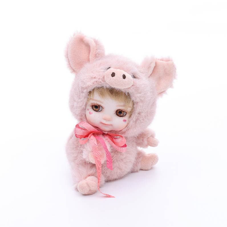 Cloveray 8 Inch High-Quality porcelain Cheeks Plush Pink Pig Hat Doll