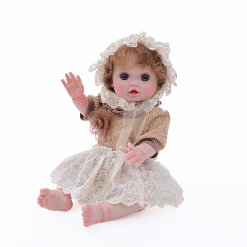 Cloveray 18-Inch Full-Body Vinyl Simulation Doll | Hand-Painted Makeup & Articulated Joints | Light Brown Knit Style