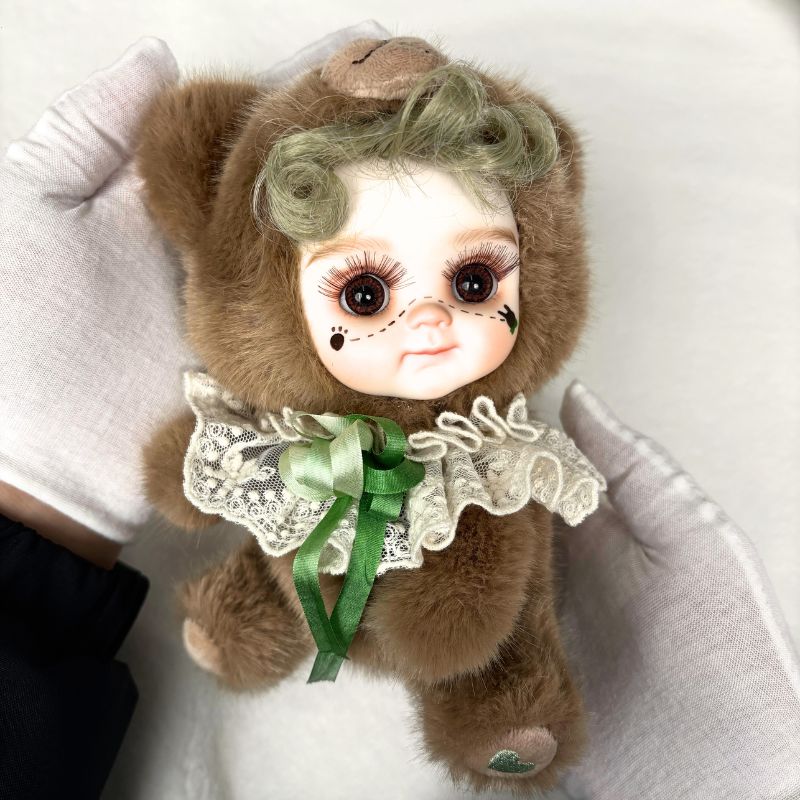 Cloveray 8 Inch High-Quality porcelain Cheeks Plush Brown Bear Hat Doll.