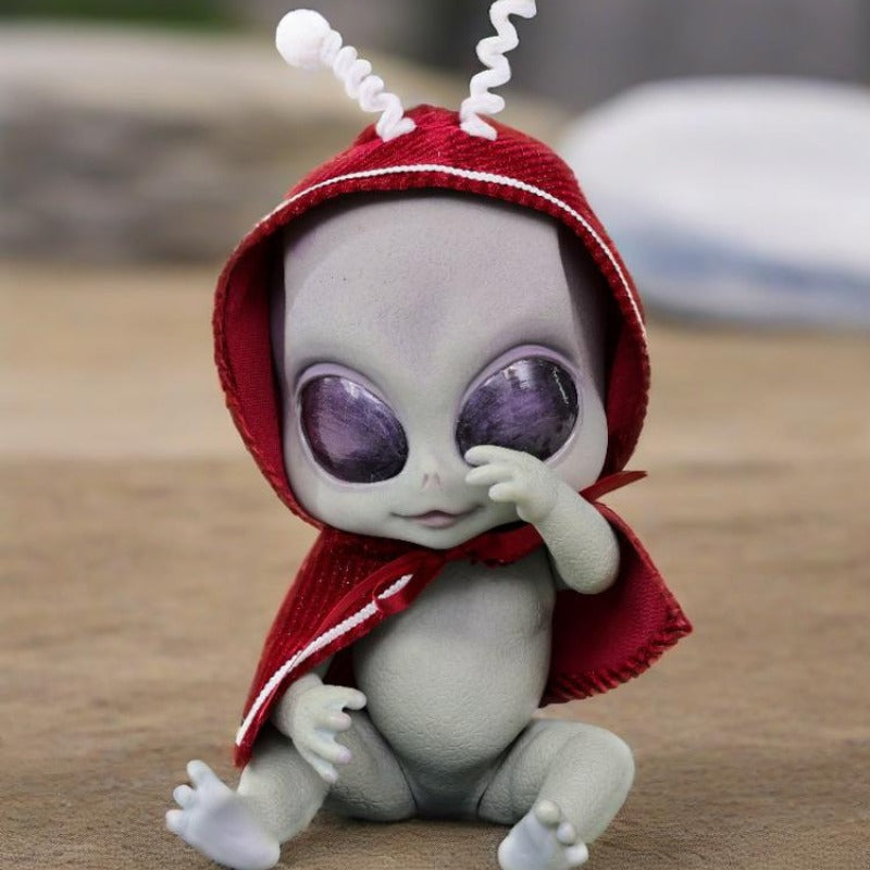 Cloveray 14-Inch Vinyl Alien Baby Doll: Red Hooded Cape Cosplay Figure (Soft Vinyl Collectible Toy)