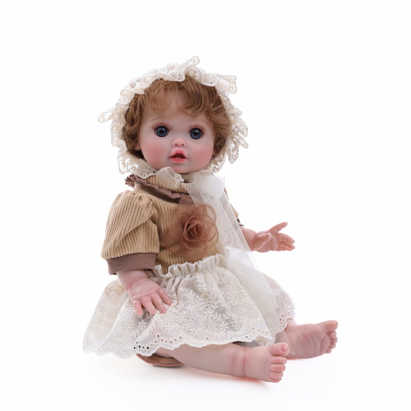 Cloveray 18-Inch Full-Body Vinyl Simulation Doll | Hand-Painted Makeup & Articulated Joints | Light Brown Knit Style