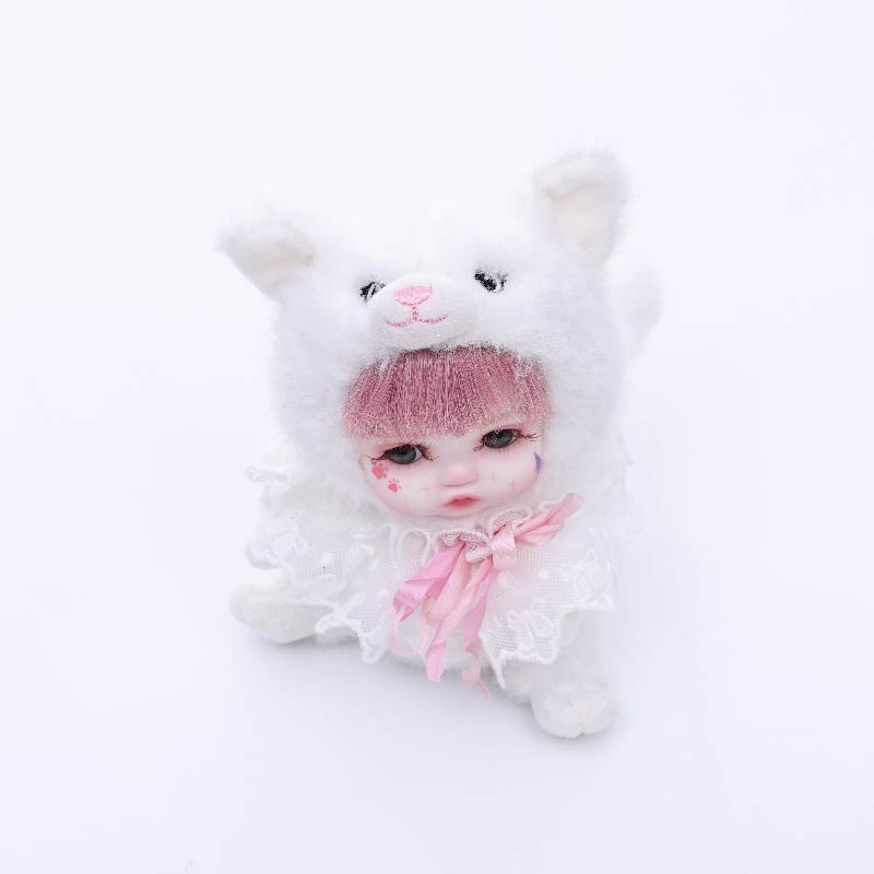 Cloveray 8 Inch High-Quality porcelain Cheeks Plush White Fox Hat Doll.