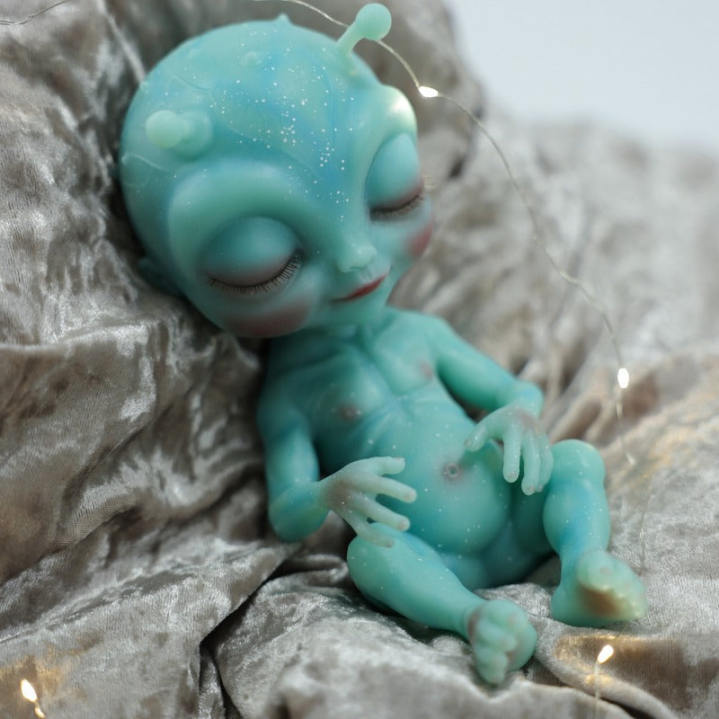 9-Inch Silicone Alien Baby Doll: Glittery Teal Newborn Alien Collectible (Realistic Soft Silicone Toy)
