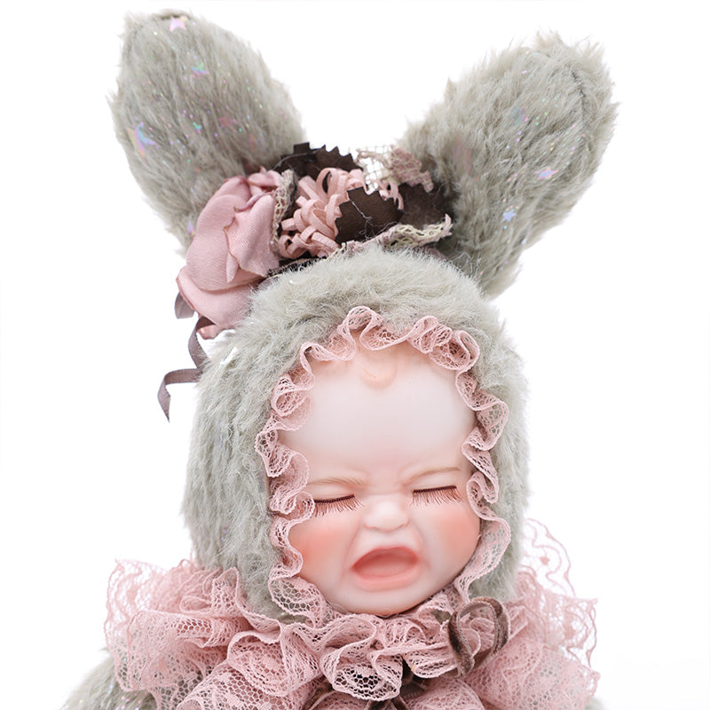 Cloveray 8 Inch High-Quality porcelain  Crying Rabbit-Eared Mint Green Plush Doll