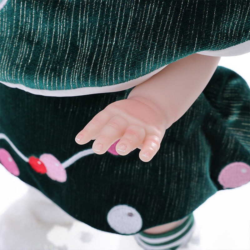 Cloveray 18 Inch Vinyl Lifelike Reborn Baby Doll in Festive Green Christmas Costume